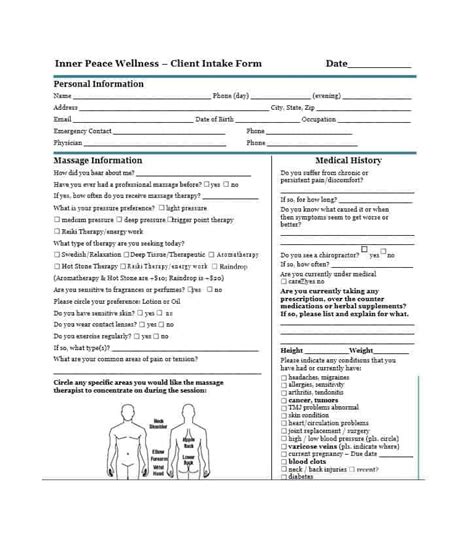 59 best massage intake forms for any client printable templates