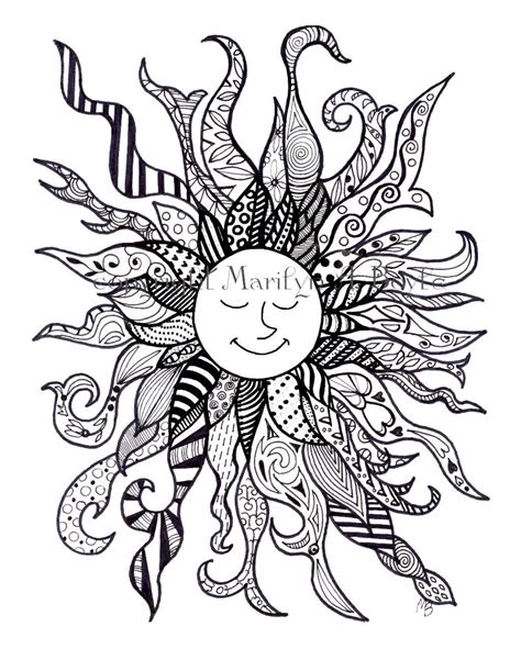 adult coloring page sun suns rays   original etsy