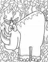 Coloring Doodle Pages Animal Alley Safari Rhino Cool sketch template