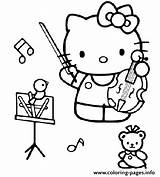 Coloring Kitty Hello Music Playing Pages Printable sketch template
