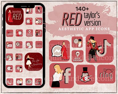 red taylors version app icons ios aesthetic iphone apps etsy
