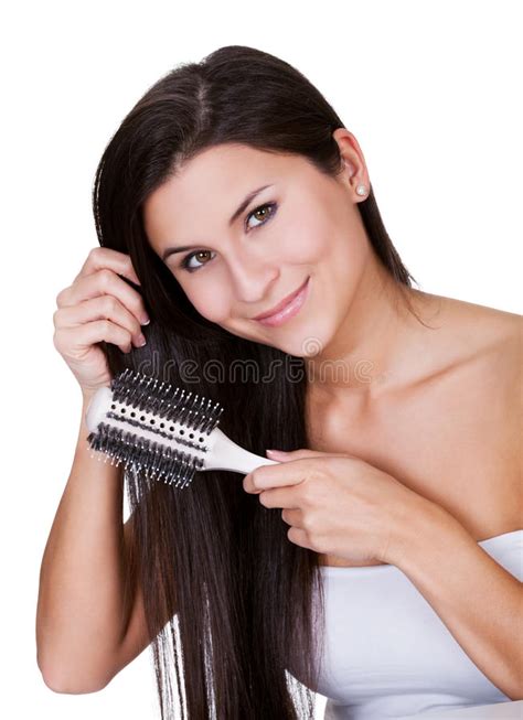 woman brushing her long black hair stock image image of