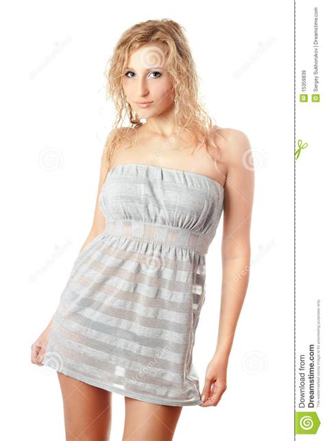 lovely blonde in a nightie barefoot royalty free stock images image 15359839