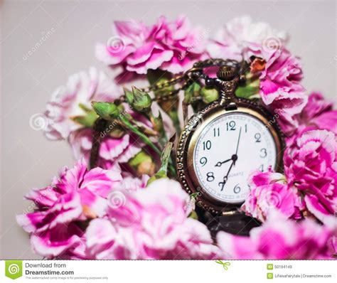 time clock flowers pink watch stock image image of beautiful look 50194149