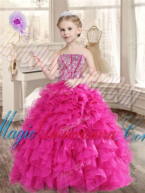 Pretty Hot Pink Beaded And Ruffled Quinceanera Dress And