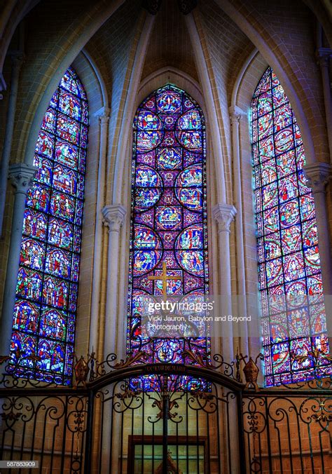 Stained Glass Windows In Chartres Cathedral High Res Stock