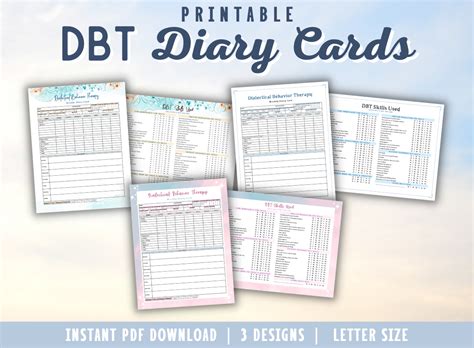 dbt diary cards printable  adults tracker reference dialectical