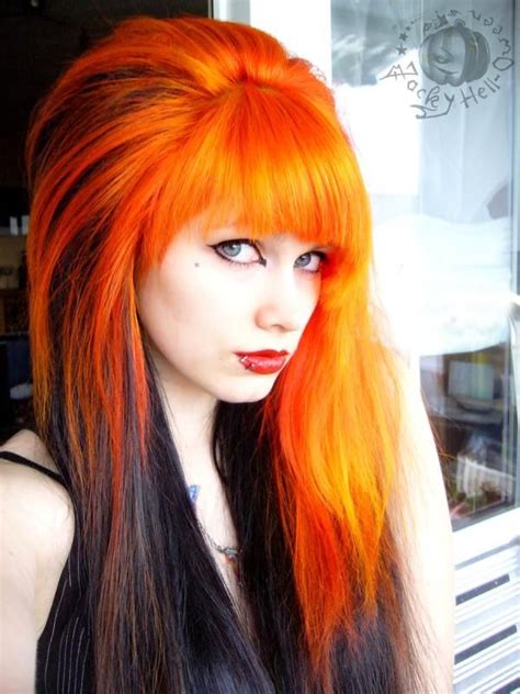 orange black long hair  bangs alternative hair orange hair