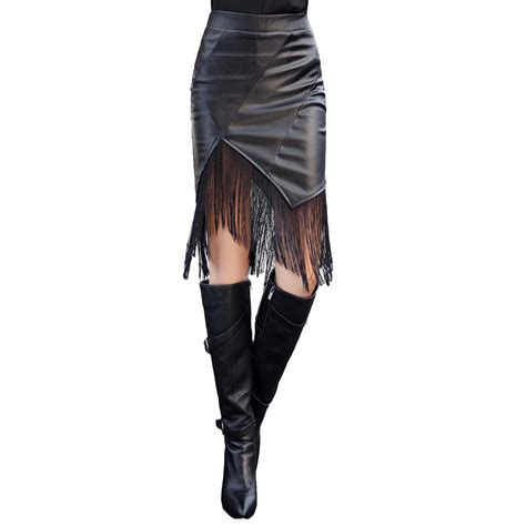 2020 new fashion women pu leather skirt elastic high waist