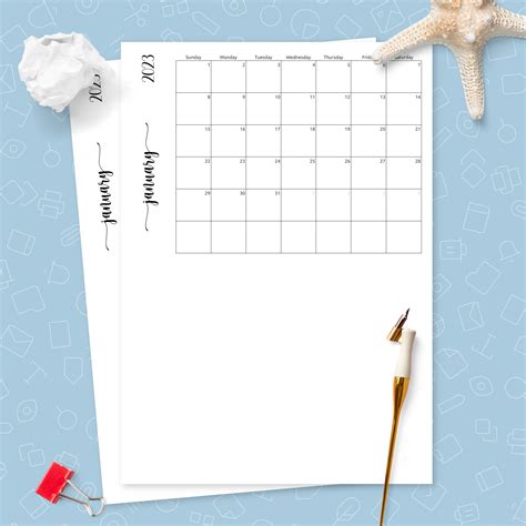 simple monthly calendar horizontal template printable