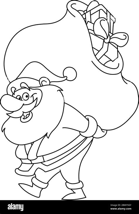 outlined santa claus carrying  big gifts sack    vector