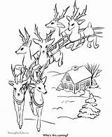 Reindeer Santa Coloring Pages Christmas Printable Colouring Flying Drawing Sheets Print Eve Color Sleigh Claus Santas Sheet Flight Below His sketch template