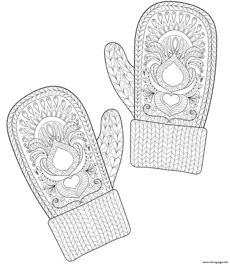 christmas  adults patterned winter mittens coloring page printable
