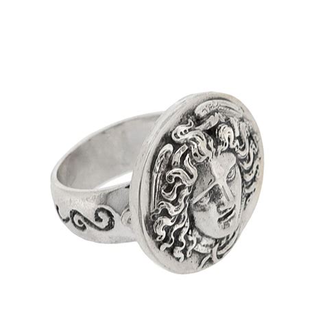 sterling silver medusa head signet ring savati