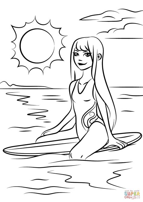surfer girl coloring page  printable coloring pages