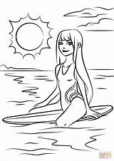 Coloring Girl Surfer Pages Surfing Printable Drawing Paper Categories sketch template