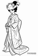 Kimono Asiatique Colorier Japonais sketch template