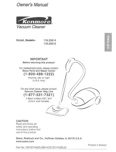 owner manual kenmore vacuum model  parts diagram vacuum parts kenmore vacuum parts