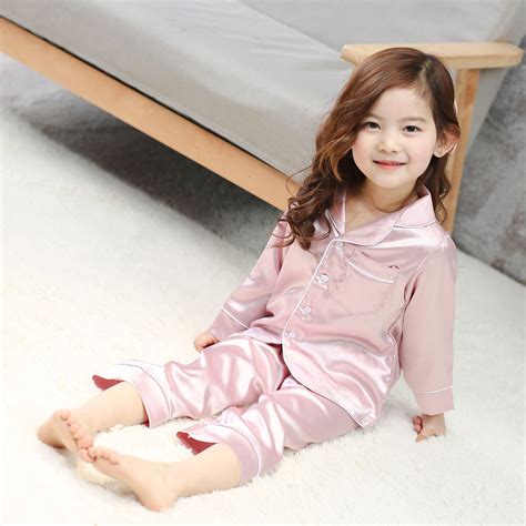 cool kids pajamas set smooth silk solid sleepwear tops pants   years children boys girls