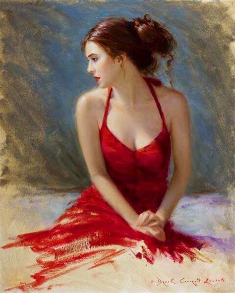 Woman Wearing Red Dress And Sitting Art Beautiful Paintings Art