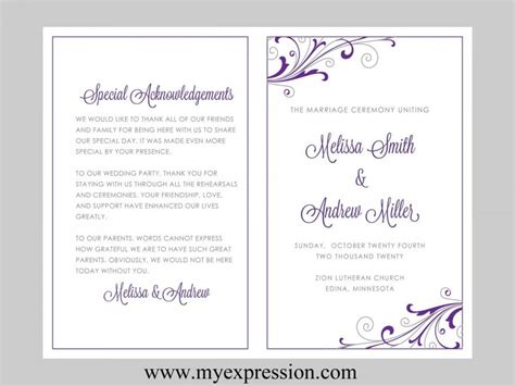 wedding program template swirl  flourish purple silver