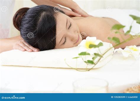 Woman Receives Body Massage At Spa Salon Stock Image Image Of Care