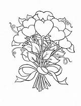 Coloring Pages Flowers Hearts Bouquet Roses Heart Drawing Beautiful Stars Bunch Valentines Flower Color Rose Printable Mexican Drawings Valentine Adult sketch template