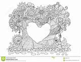 Coloring Heart Trees Book Line Abstract Shape Background Adult Preview sketch template