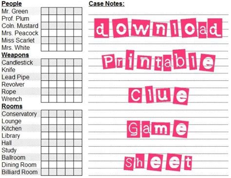 clue game sheets printable flash card template layout template