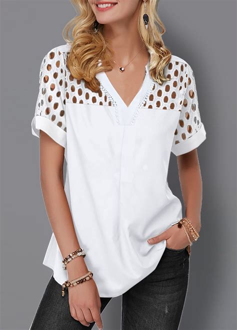 stylish tops for women white short sleeve blouse full figure fashion