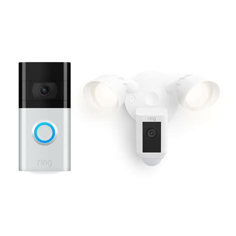 shop ring floodlight camera wired  white video doorbell