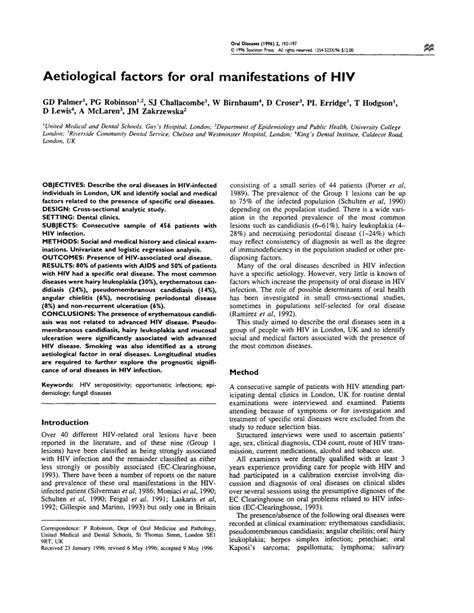 aetiological factors  oral manifestations  hiv