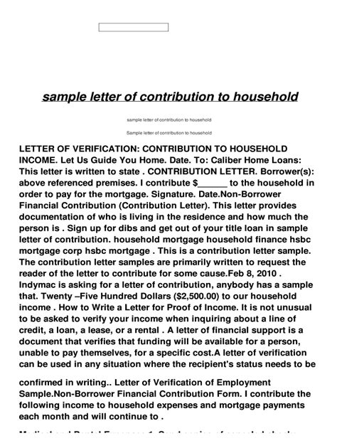 letter  contribution  household income fill  printable