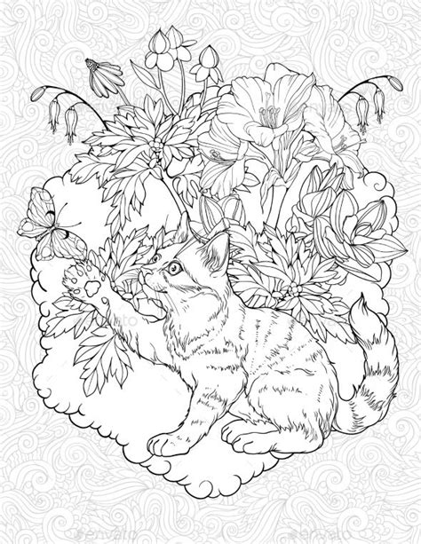 cat playing  butterfly coloring pages detailed coloring pages