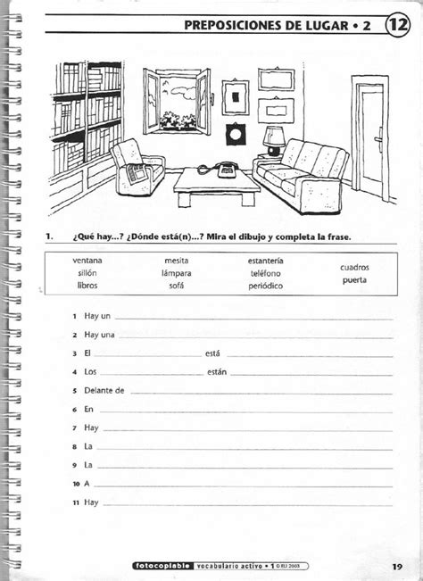 prepositions  place worksheets  spanish prepositions  place