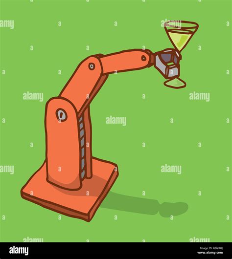 cartoon illustration eines roboterarms hält ein martiniglas