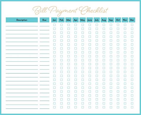 printable bill payment chart     printablee