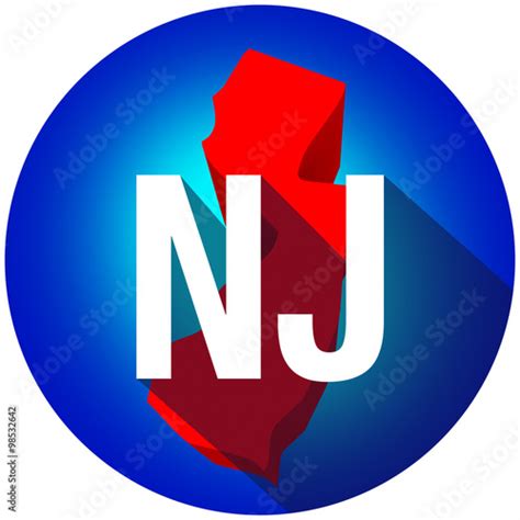 jersey nj letters abbreviation red  state map long shadow stock
