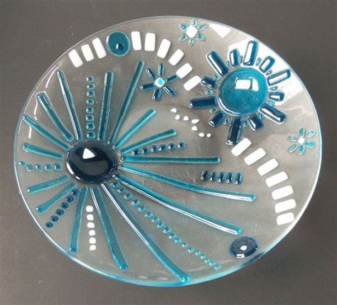 Large Fused Glass Bowl In Fun And Modern Turquoise And Teal Etsy