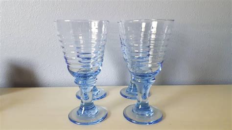 Libbey Glass In Optic Blue Ribbed Wine Glass Vintage Goblets Etsy