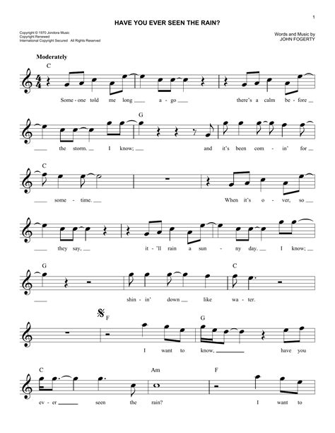 have you ever seen the rain sheet music creedence clearwater revival