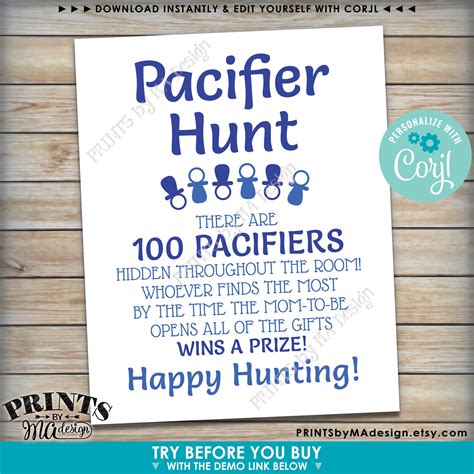 baby shower pacifier hunt game sign pacifier scavenger hunt custom
