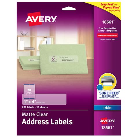 avery matte clear address labels  feed technology inkjet     labels