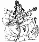 Saraswati Goddesses Durga Coloriages Inde Maa Sarasvati Brahma Mythologie Kali Vishnu Deesse Adultes Justcolor Agit épouse Créateur Univers sketch template