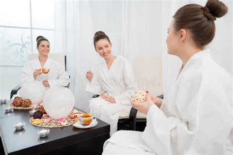 tea drinking  spa salon photo  lovely ladies stock image image
