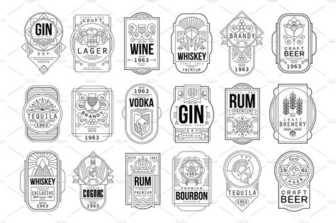 alcohol labels set retro alcohol pre designed vector graphics