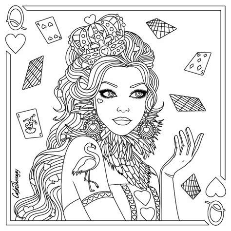 queen  hearts coloring page zentangles adult colouring