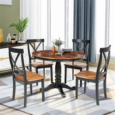 pieces dining table  chairs set   persons  solid wood