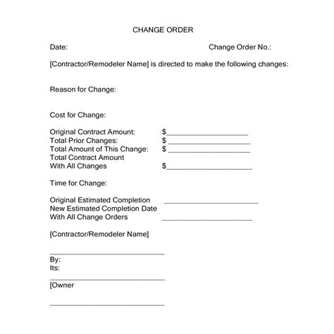 change order form  printable documents contract template