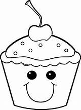 Cupcake Coloring Pages Cartoon Printable Cute Smile Outline Wecoloringpage Happy sketch template